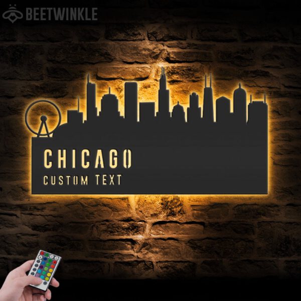 Custom-Chicago-Skyline-Metal-Wall-Art-LED-Light-3