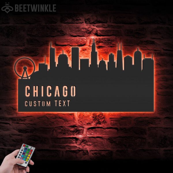 Custom-Chicago-Skyline-Metal-Wall-Art-LED-Light-4