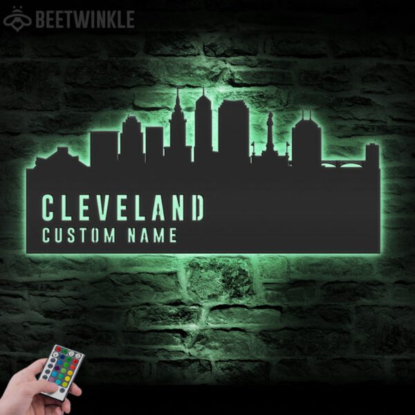 Custom-Cleveland-Skyline-Metal-Wall-Art-LED-Light-3