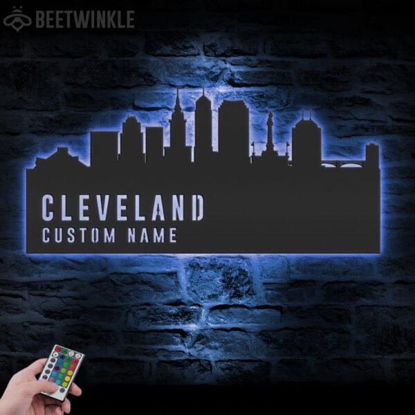 Custom-Cleveland-Skyline-Metal-Wall-Art-LED-Light-4