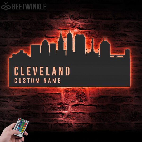 Custom-Cleveland-Skyline-Metal-Wall-Art-LED-Light-7