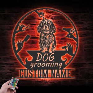 Custom-Cocker-Spainel-Dog-Grooming-Hair-Salon-Metal-Wall-Art-LED-Light-3