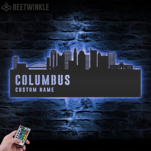 Custom-Columbus-Skyline-Metal-Wall-Art-LED-Light-3