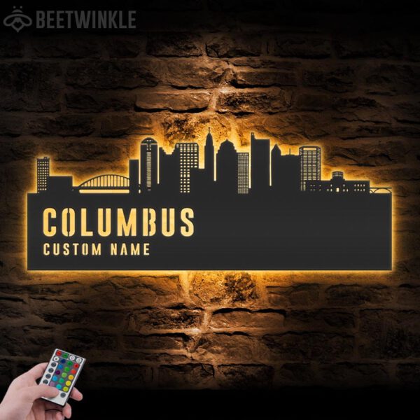 Custom-Columbus-Skyline-Metal-Wall-Art-LED-Light-5