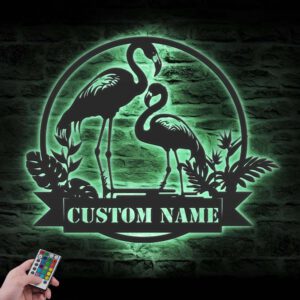 Custom-Couple-Flamingo-Metal-Wall-Art-LED-Light-3