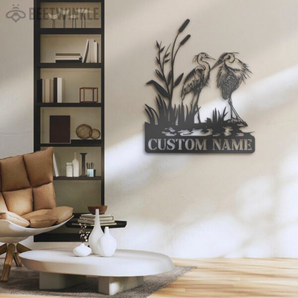 Custom-Couple-Heron-Bird-Metal-Wall-Art-LED-Light-8