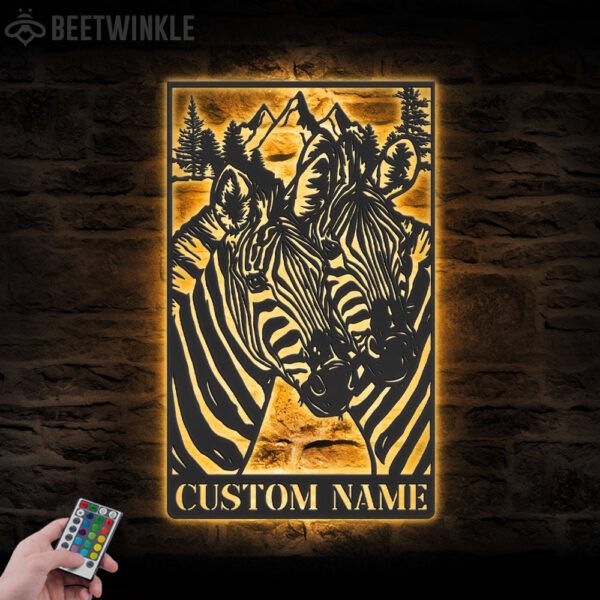 Custom-Couple-Zebra-Horse-Metal-Wall-Art-LED-Light-2