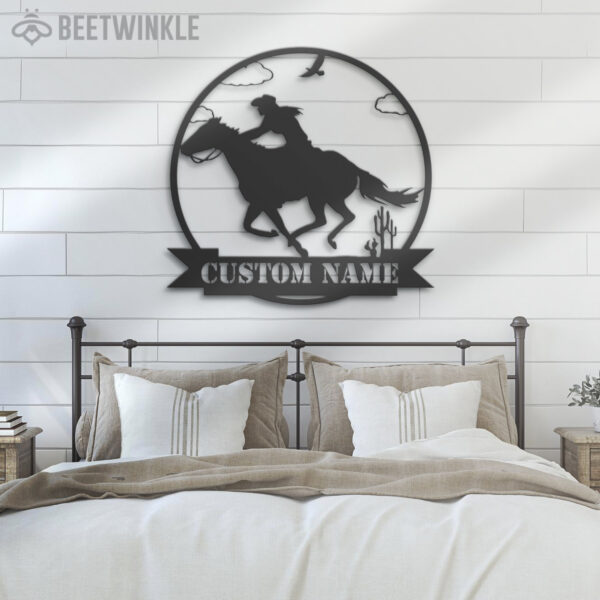 Custom-CowGirl-Riding-Horse-Metal-Wall-Art-LED-Light-3