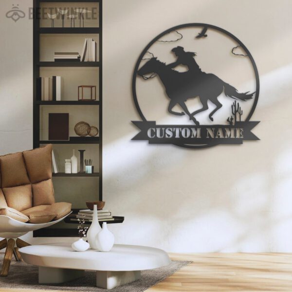 Custom-CowGirl-Riding-Horse-Metal-Wall-Art-LED-Light-7