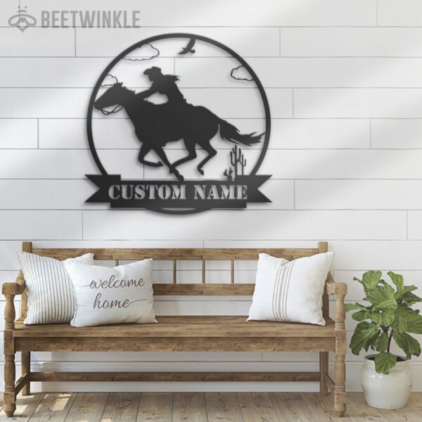 Custom-CowGirl-Riding-Horse-Metal-Wall-Art-LED-Light-8