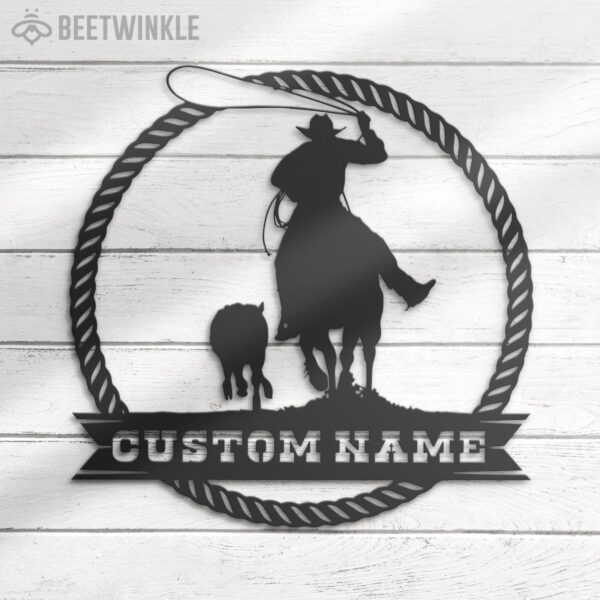 Custom-Cowboy-Cattle-Roping-Metal-Wall-Art-LED-Light-4