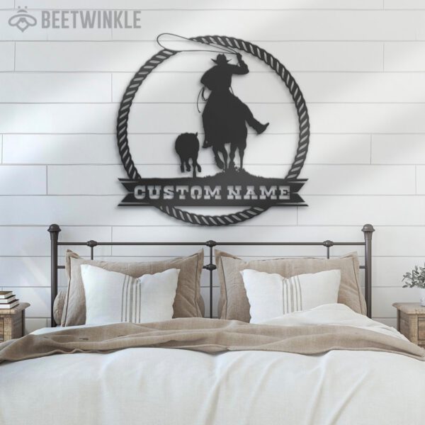 Custom-Cowboy-Cattle-Roping-Metal-Wall-Art-LED-Light-6