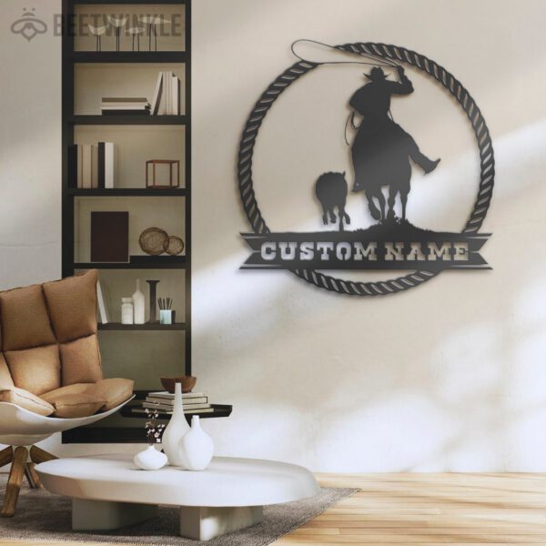 Custom-Cowboy-Cattle-Roping-Metal-Wall-Art-LED-Light-7