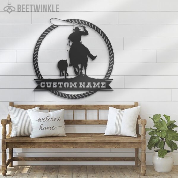 Custom-Cowboy-Cattle-Roping-Metal-Wall-Art-LED-Light-8