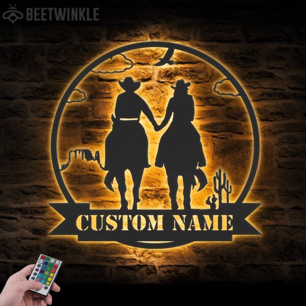 Custom-Cowboy-Cowgirl-Couple-Metal-Wall-Art-LED-Light-5