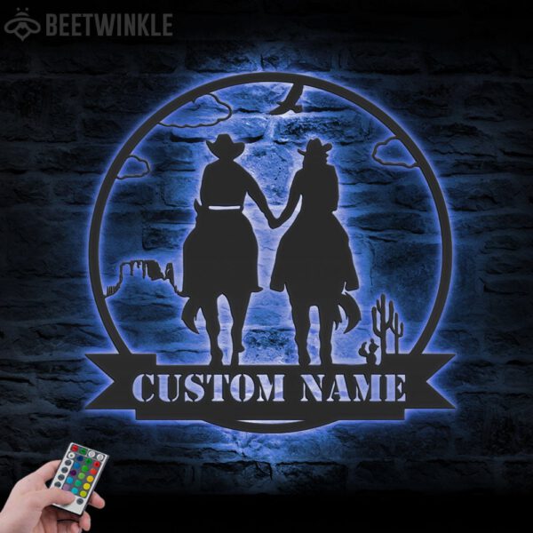 Custom-Cowboy-Cowgirl-Couple-Metal-Wall-Art-LED-Light-6