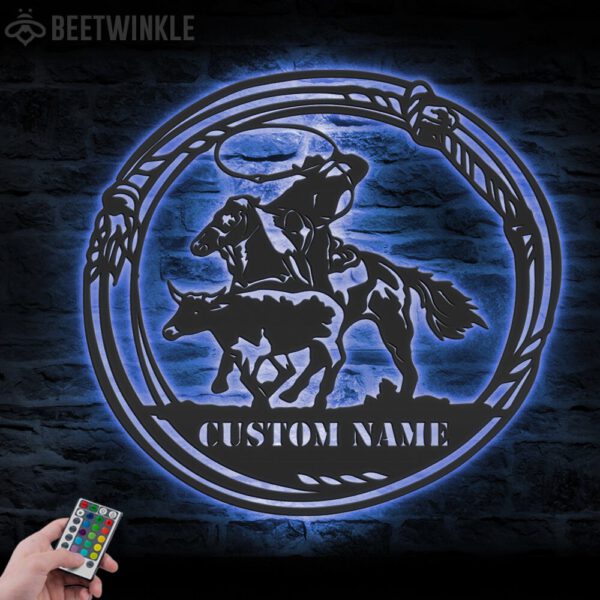 Custom-Cowboy-Roping-Metal-Wall-Art-LED-Light-5