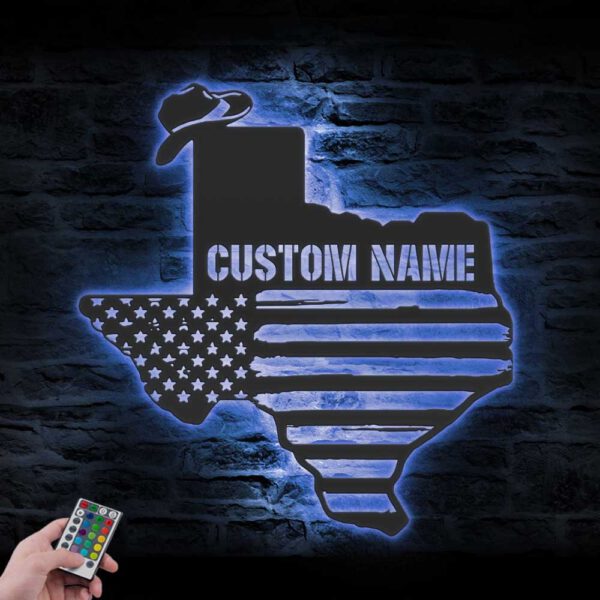 Custom-Cowboy-Texas-Map-US-Flag-Metal-Wall-Art-LED-Light-5