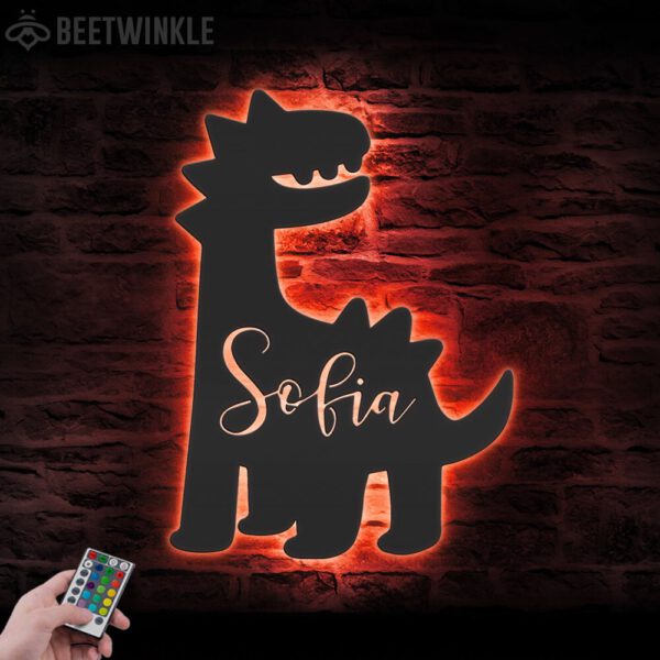 Custom-Cute-Baby-Dinosaur-Metal-Wall-Art-LED-Light-5-3