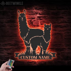 Custom-Cute-Couple-Alpaca-Llama-Love-Metal-Wall-Art-LED-Light-3