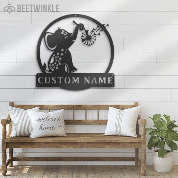 Custom-Cute-Elephant-With-Dandelion-Metal-Wall-Art-LED-Light-2