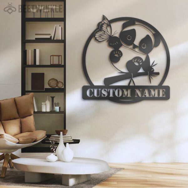 Custom-Cute-Panda-With-Butterfly-Metal-Wall-Art-LED-Light-6