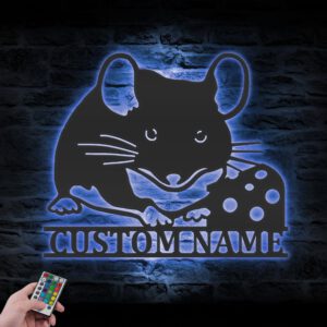 Custom-Cute-Rat-With-Cheese-Metal-Wall-Art-LED-Light-3