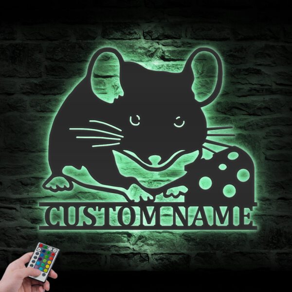 Custom-Cute-Rat-With-Cheese-Metal-Wall-Art-LED-Light-4