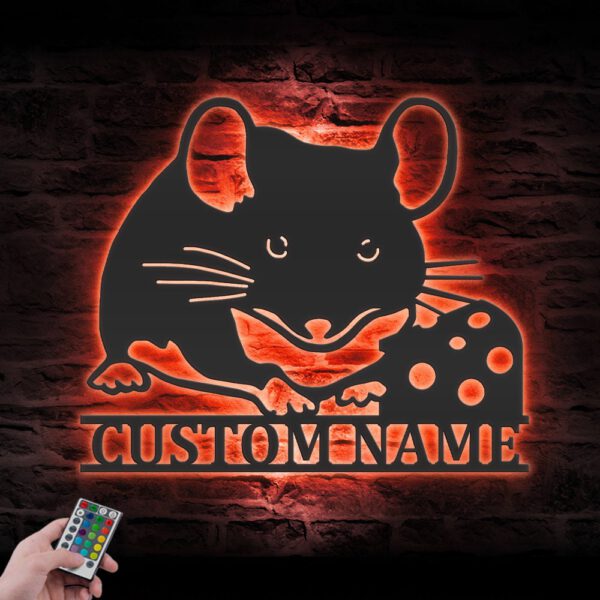 Custom-Cute-Rat-With-Cheese-Metal-Wall-Art-LED-Light-6