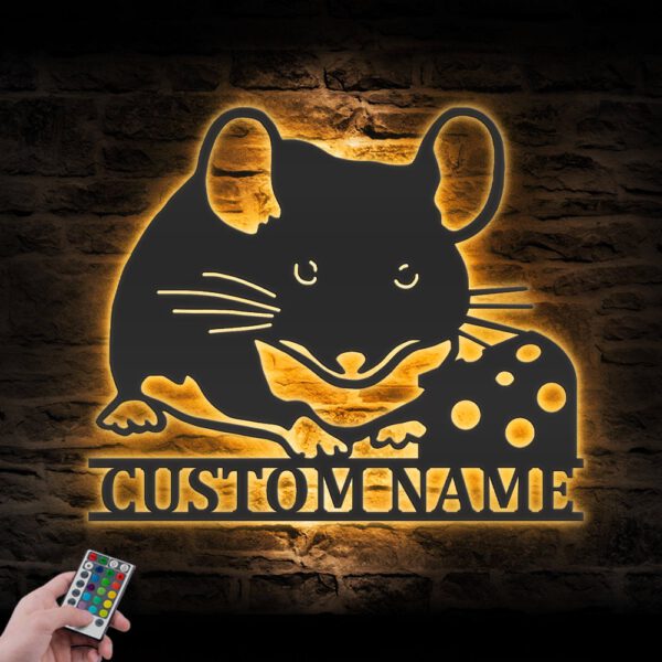 Custom-Cute-Rat-With-Cheese-Metal-Wall-Art-LED-Light