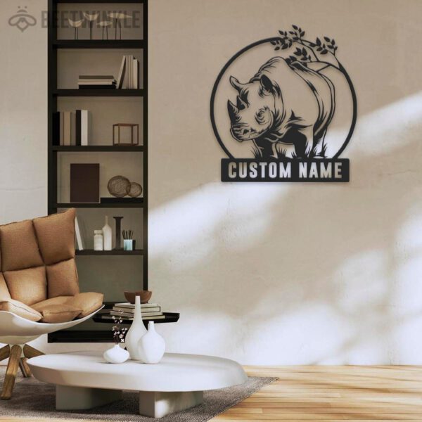 Custom-Cute-Rhino-Metal-Wall-Art-LED-Light