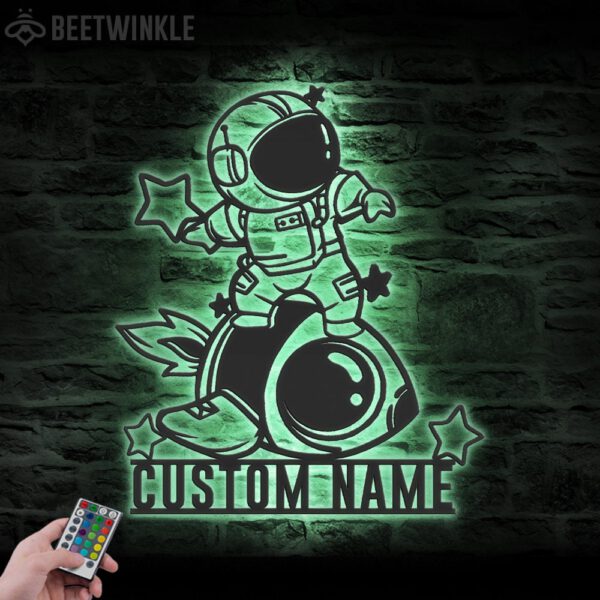 Custom-Cute-Space-Astronaut-Metal-Wall-Art-LED-Light