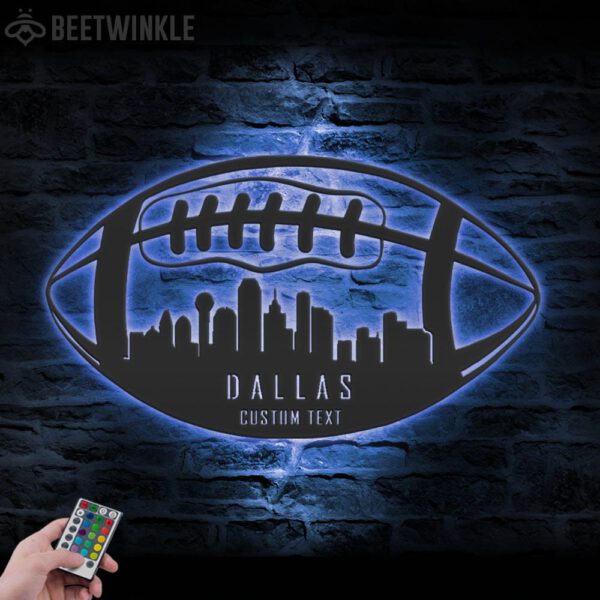 Custom-Dallas-Skyline-American-Football-Metal-Wall-Art-LED-Light-6