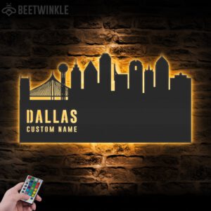 Custom-Dallas-Skyline-Metal-Wall-Art-LED-Light-2