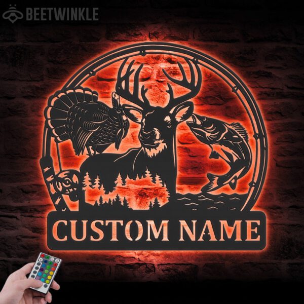 Custom-Deer-Turkey-And-Bass-Fishing-Metal-Wall-Art-LED-Light-2