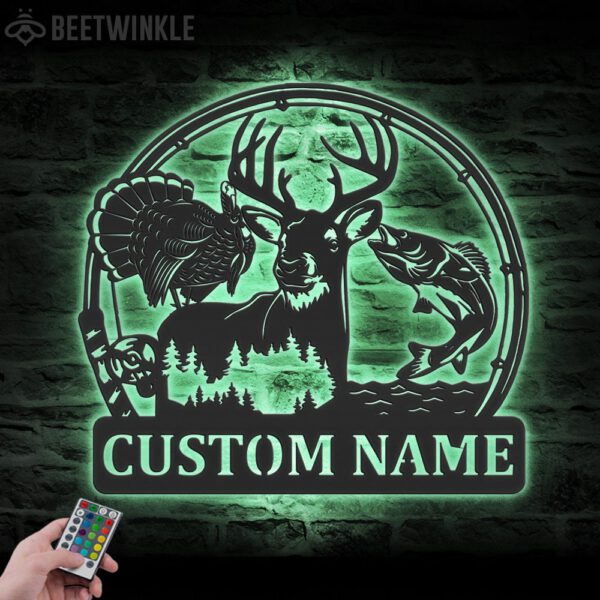 Custom-Deer-Turkey-And-Bass-Fishing-Metal-Wall-Art-LED-Light-5