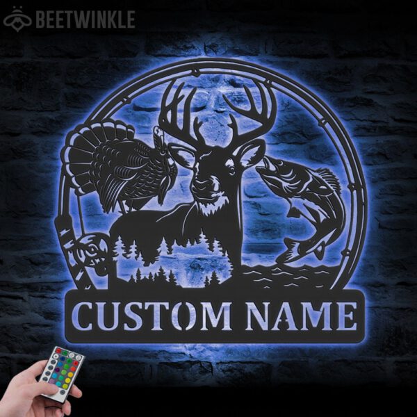 Custom-Deer-Turkey-And-Bass-Fishing-Metal-Wall-Art-LED-Light