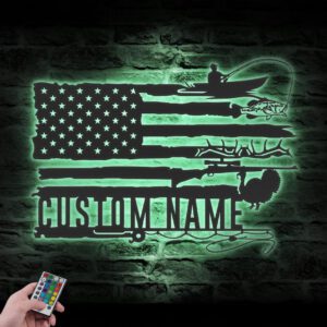 Custom-Deer-Turkey-And-Bass-Fishing-US-Flag-Metal-Wall-Art-LED-Light-3