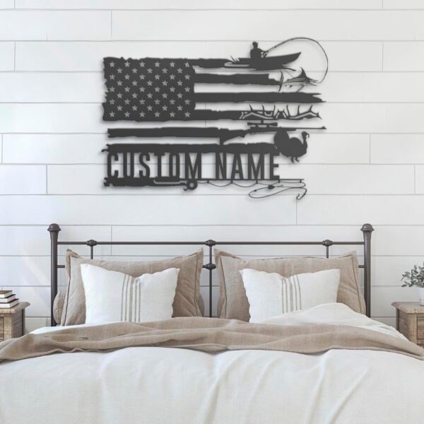 Custom-Deer-Turkey-And-Marlin-Fishing-US-Flag-Metal-Wall-Art-LED-Light-6