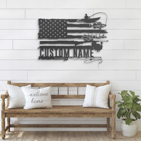 Custom-Deer-Turkey-And-Walleye-Fishing-US-Flag-Metal-Wall-Art-LED-Light-8