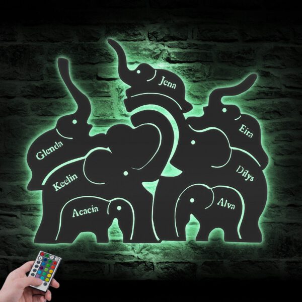 Custom-Elephant-Mom-Son-Father-Metal-Wall-Art-LED-Light-6