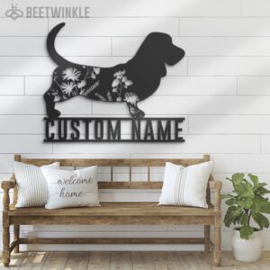 Custom-FLoral-Basset-Hounds-Metal-Wall-Art-LED-Light-3