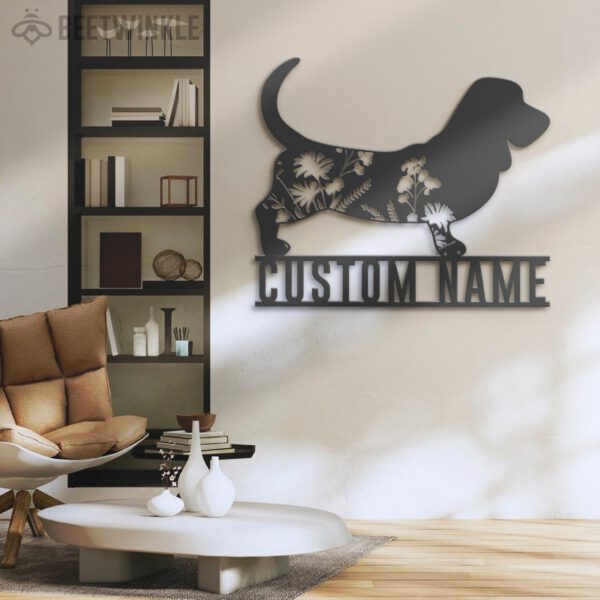 Custom-FLoral-Basset-Hounds-Metal-Wall-Art-LED-Light-5