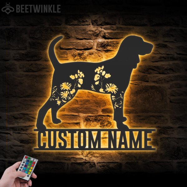 Custom-FLoral-Black-and-Tan-Coonhound-Metal-Wall-Art-LED-Light_1