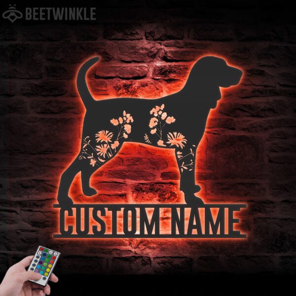 Custom-FLoral-Black-and-Tan-Coonhound-Metal-Wall-Art-LED-Light_3