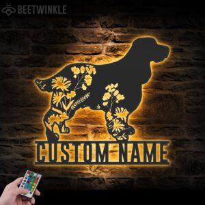 Custom-FLoral-English-Cocker-Spaniel-Metal-Wall-Art-LED-Light_1