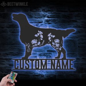 Custom-FLoral-Flat-coated-Retriever-Metal-Wall-Art-LED-Light_1