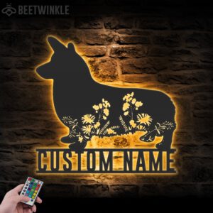 Custom-FLoral-Pembroke-Welsh-Corgi-Metal-Wall-Art-LED-Light_1