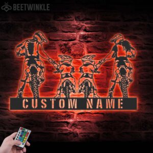 Custom-Family-Motocross-Biker-Metal-Wall-Art-LED-Light-3-1