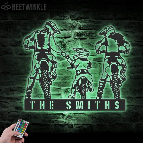 Custom-Family-Motocross-Biker-Metal-Wall-Art-LED-Light-4